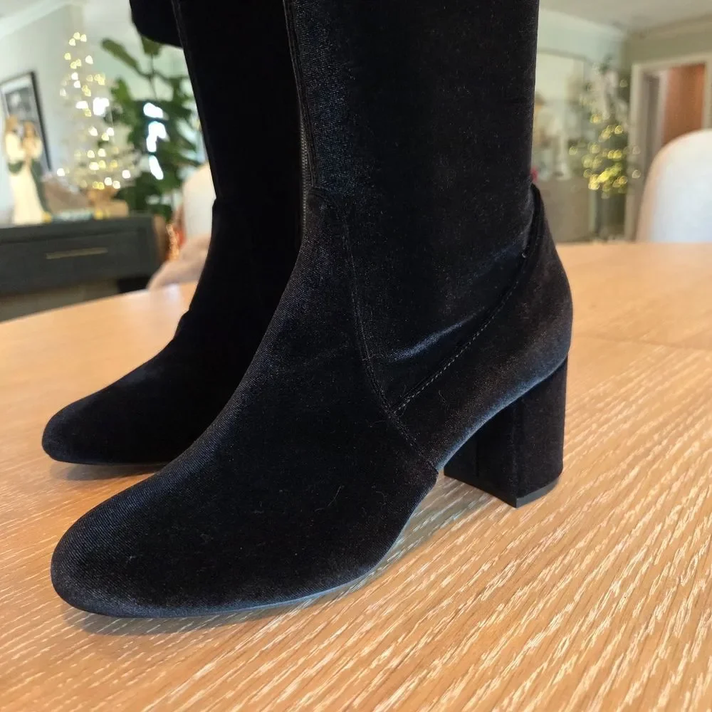 INC International Concepts Over the Knee Velvet Black Boots Block Heel 6